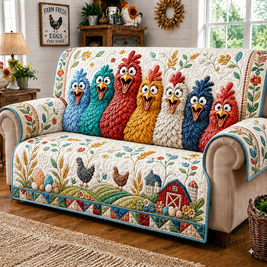 Vintage Chickens Garden Quilted Sofa Cover GFTONPT257