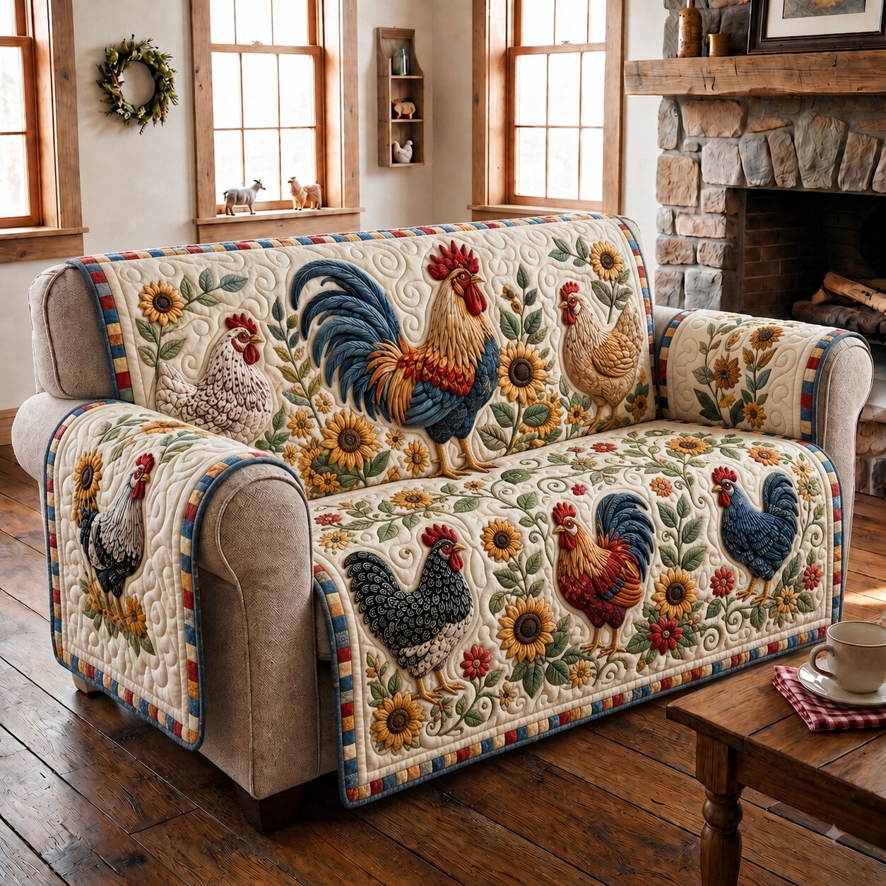 Happy Chickens Home Quilted Sofa Cover GFTONPT258