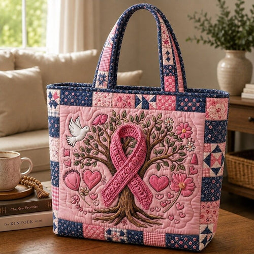 Pink Ribbon Strength Quilted Tote Bag GFTONPT261