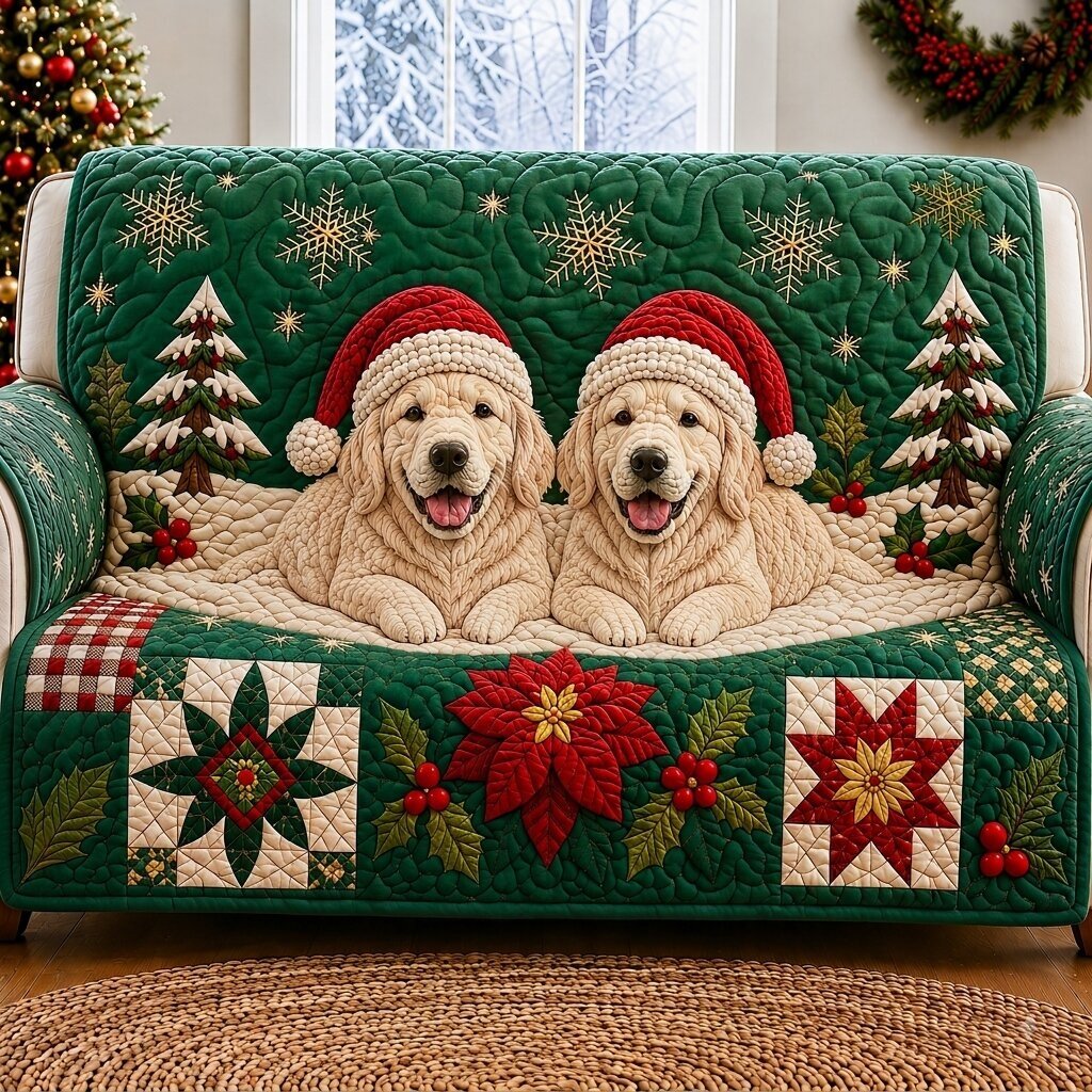 Christmas Golden Retriever Joy Quilted Sofa Cover GFTONPT283