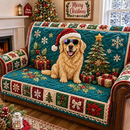 Christmas Golden Retriever Cheer Quilted Sofa Cover GFTONPT284