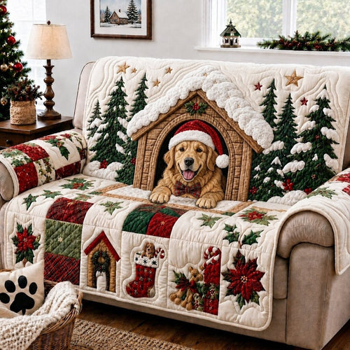 Christmas Golden Retriever Magic Quilted Sofa Cover GFTONPT285