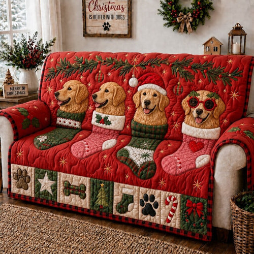 Christmas Golden Retriever Noel Quilted Sofa Cover GFTONPT288