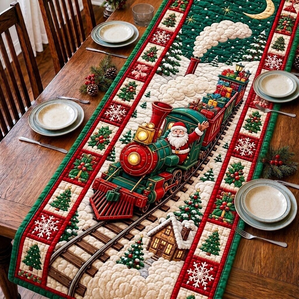 Christmas Train Village Quilted Table Runner GFTONPT292