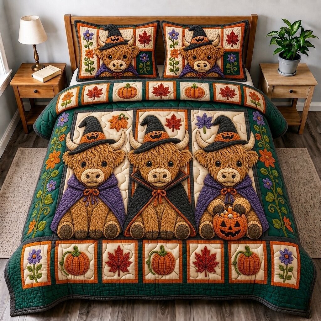 Pumpkin Cow 3-Piece Quilted Bedding Set GFTONPT296
