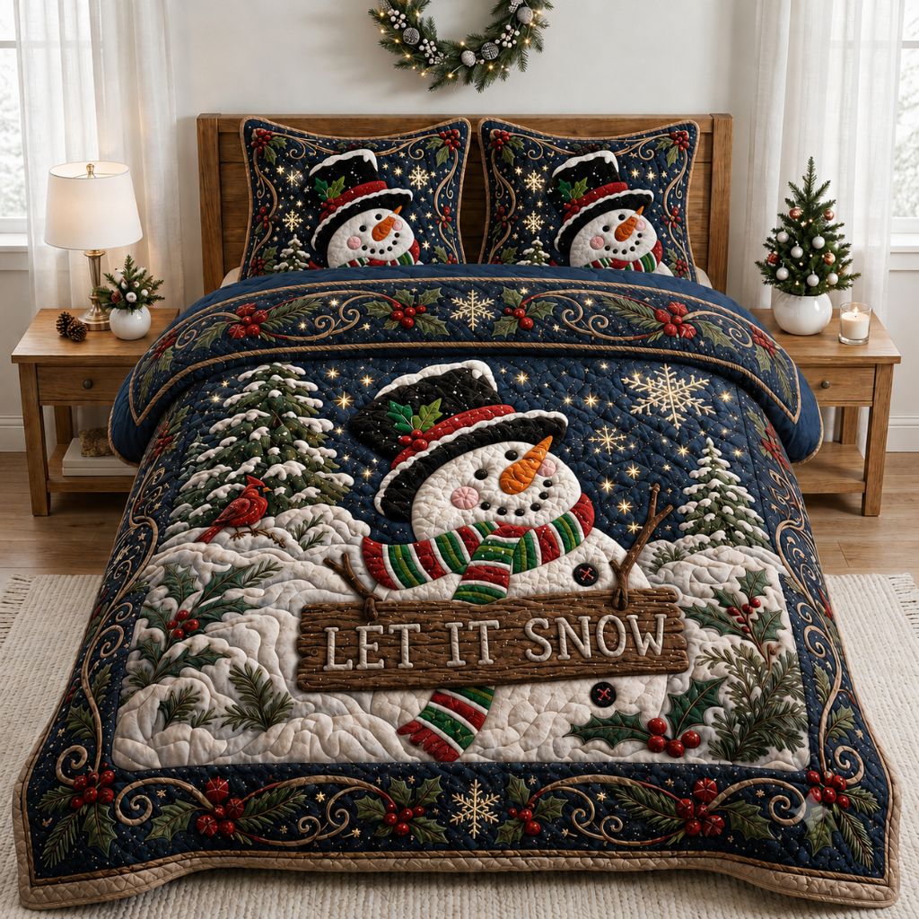 Snowman Snowfall 3-Piece Quilted Bedding Set GFTONPT328
