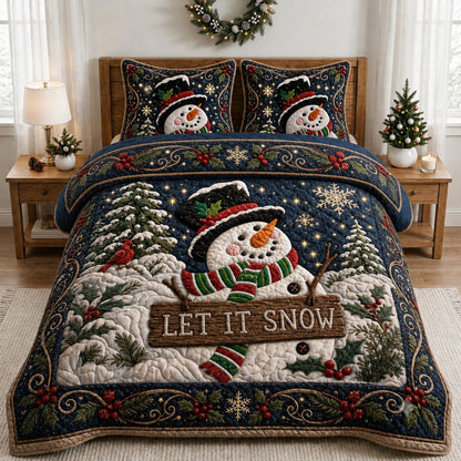 Snowman Snowfall 3-Piece Quilted Bedding Set GFTONPT328