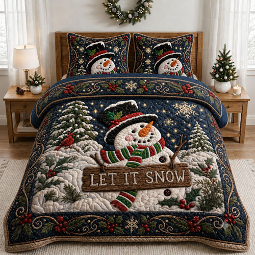 Snowman Snowfall 3-Piece Quilted Bedding Set GFTONPT328
