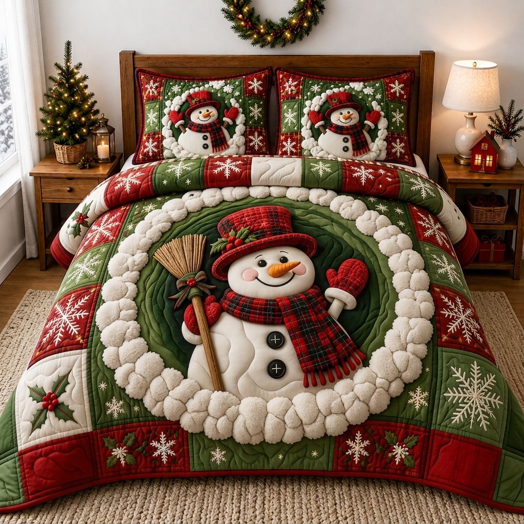 Snowman Winter 3-Piece Quilted Bedding Set GFTONPT329