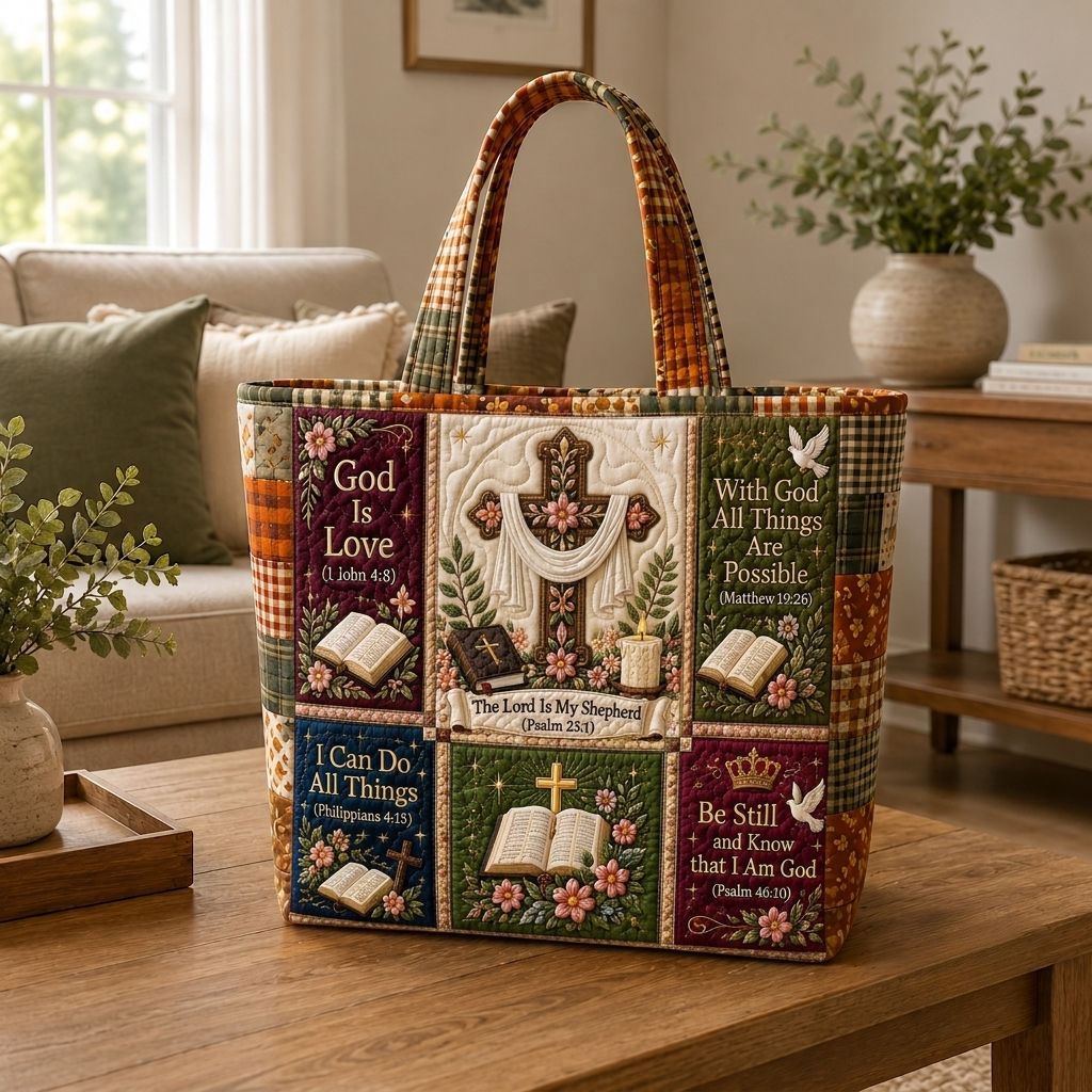 Cross Bible Grace Quilted Tote Bag GFTONPT337