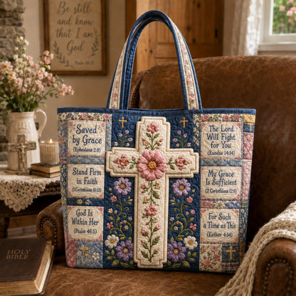 Cross Bible Blessings Quilted Tote Bag GFTONPT339