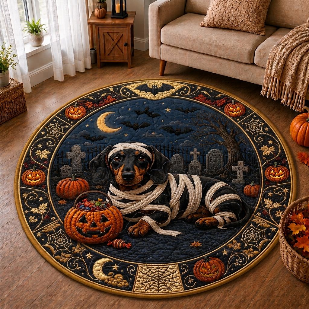 Dachshund Fright Quilted Round Mat GFTONPT366