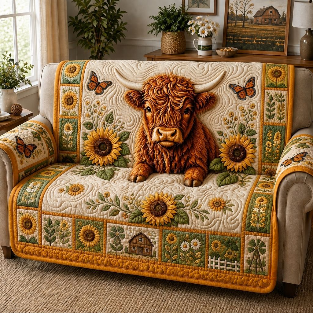 Highland Cow Haven Quilted Sofa Cover GFTONPT367