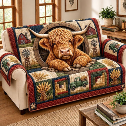 Highland Cow Cottage Quilted Sofa Cover GFTONPT368