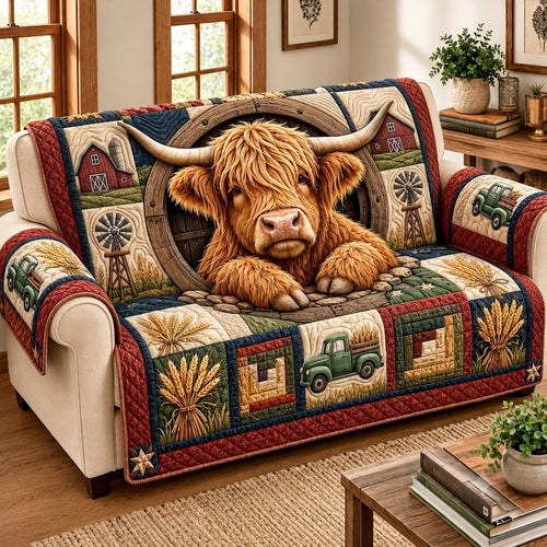Highland Cow Cottage Quilted Sofa Cover GFTONPT368