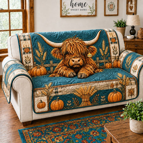 Highland Cow Farmhouse Quilted Sofa Cover GFTONPT369