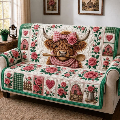 Highland Cow Homestead Quilted Sofa Cover GFTONPT372
