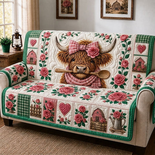 Highland Cow Homestead Quilted Sofa Cover GFTONPT372