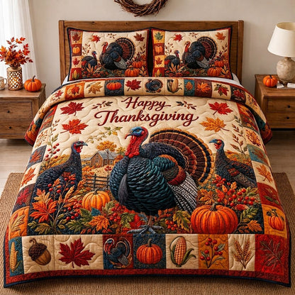 Autumn Turkey Feast 3-Piece Quilted Bedding Set GFTONPT386