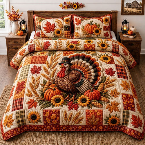 Turkey Country Harvest 3-Piece Quilted Bedding Set GFTONPT387