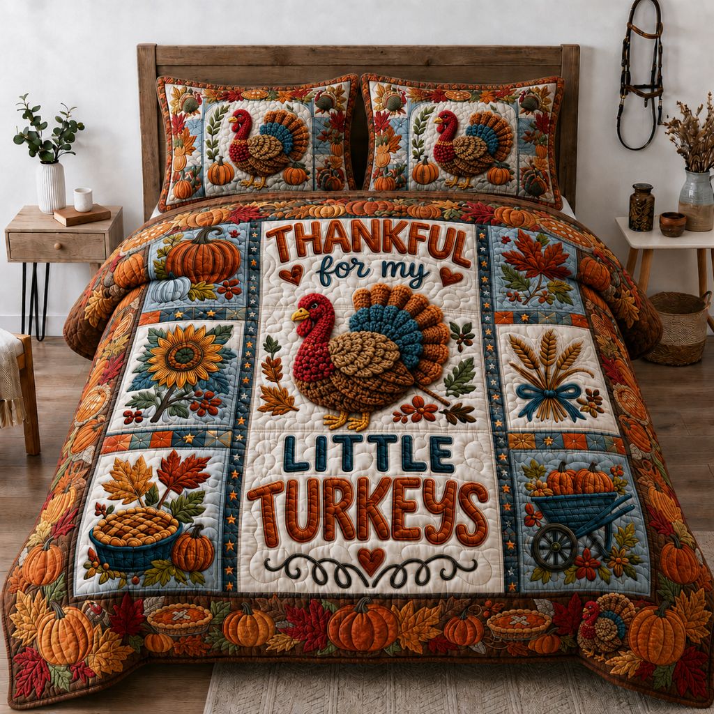 Turkey Woodland Grace 3-Piece Quilted Bedding Set GFTONPT389