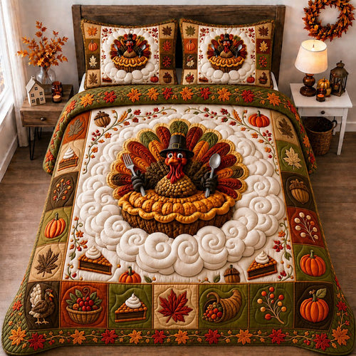 Festive Turkey Gathering 3-Piece Quilted Bedding Set GFTONPT390