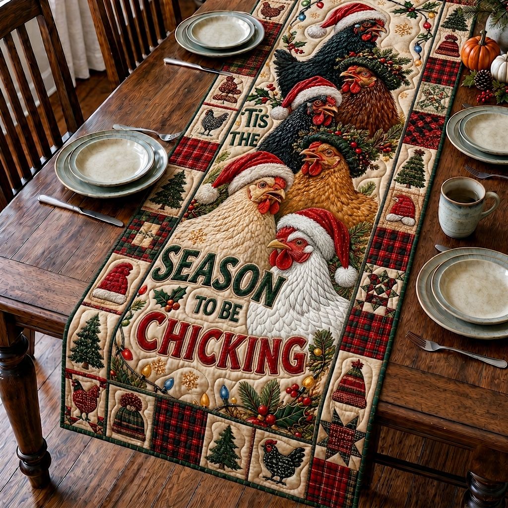 Christmas Chicken Cheer Quilted Table Runner GFTONPT391