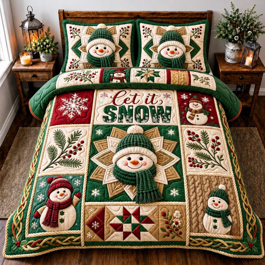 Jolly Snowman Magic 3-Piece Quilted Bedding Set GFTONPT404