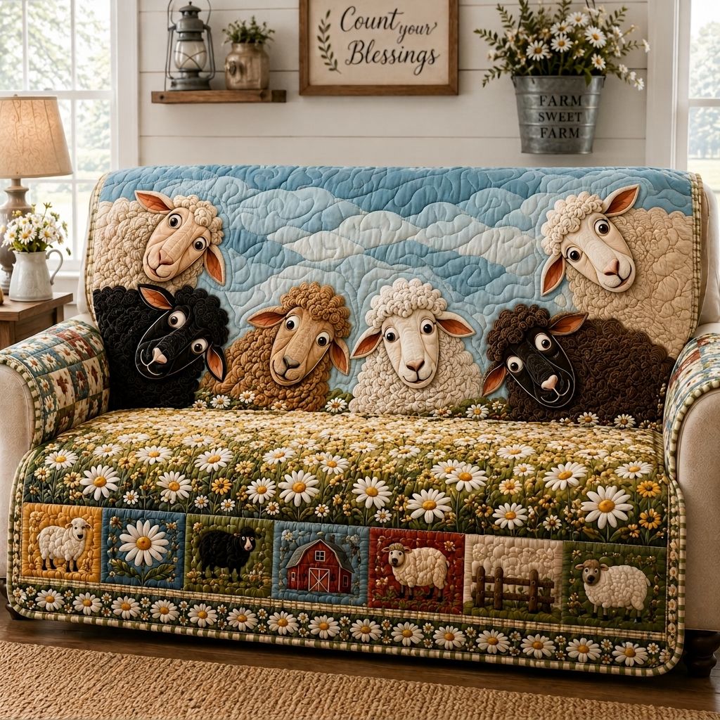 Sheep Farm Wishes Quilted Sofa Cover GFTONPT411