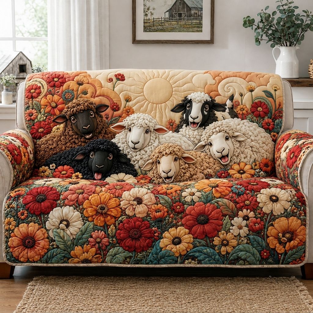 Rustic Sheep Meadow Quilted Sofa Cover GFTONPT412