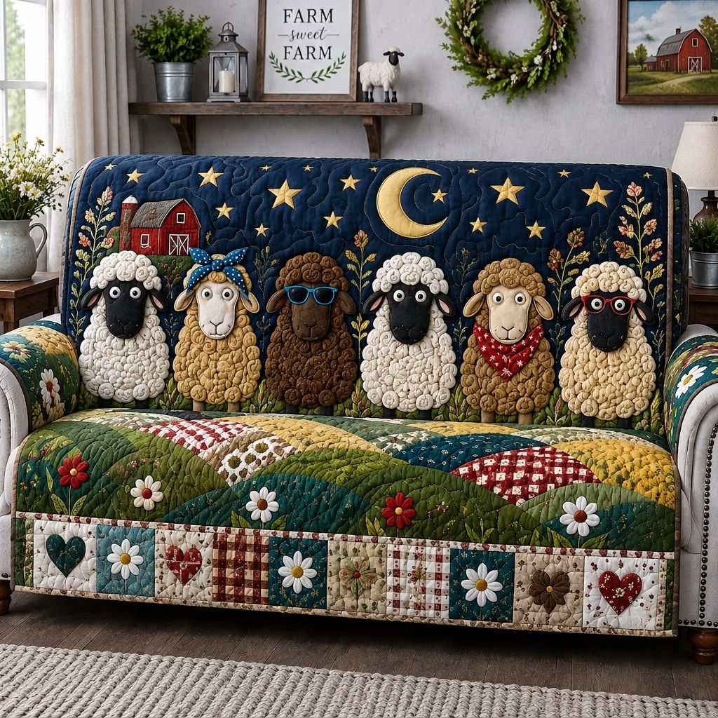 Sweet Sheep Haven Quilted Sofa Cover GFTONPT413