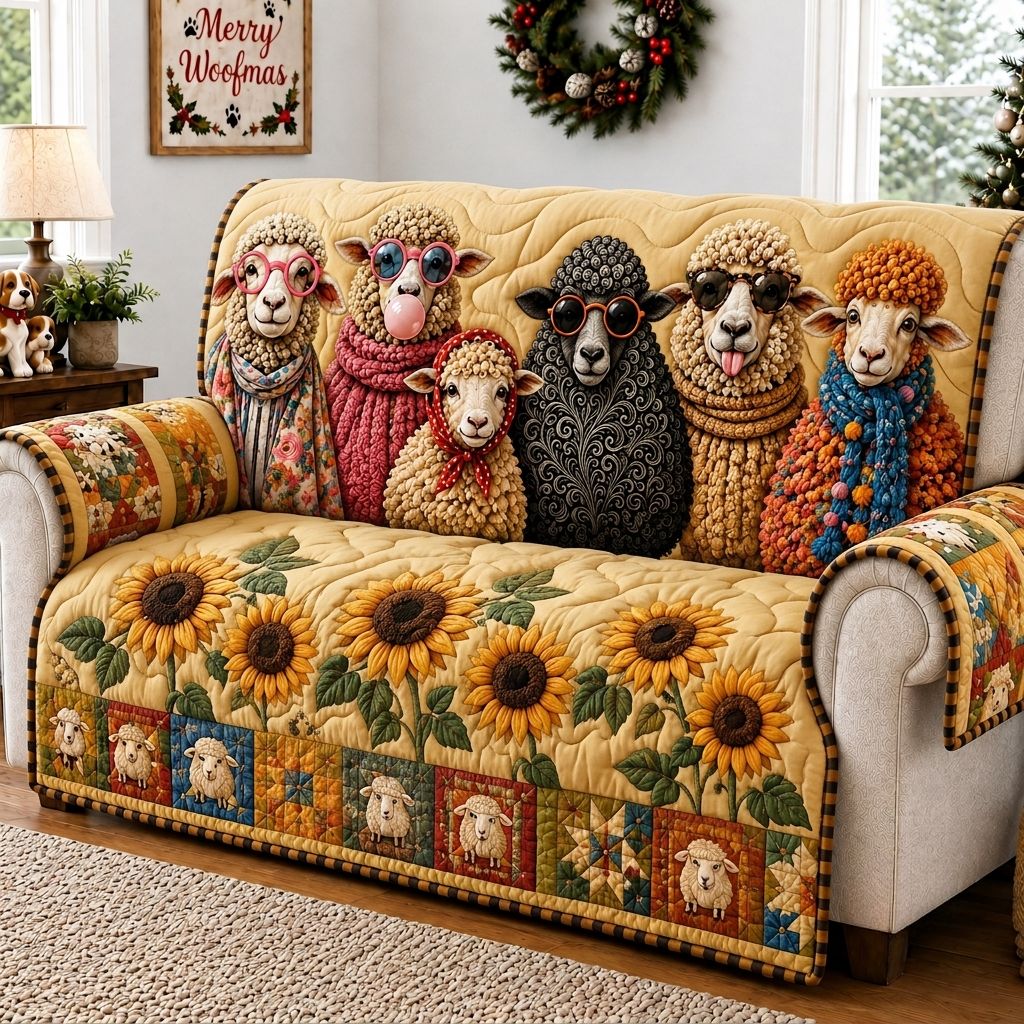 Sheep Country Charm Quilted Sofa Cover GFTONPT414