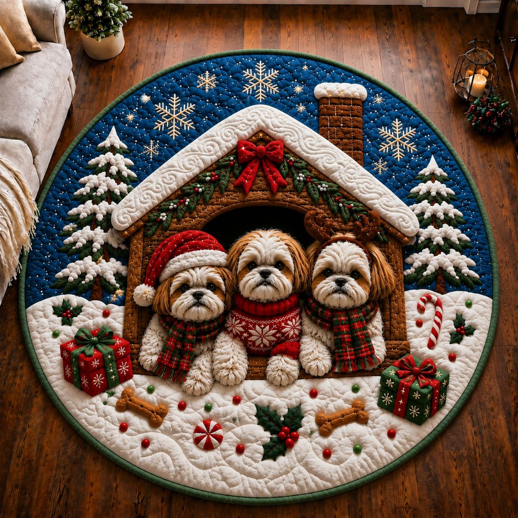 Christmas Shih Tzu Joy Quilted Round Mat GFTONPT415