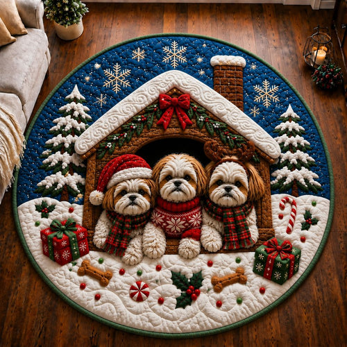 Christmas Shih Tzu Joy Quilted Round Mat GFTONPT415