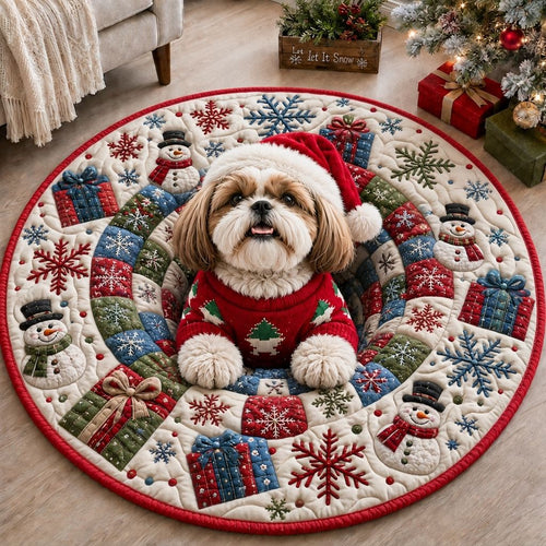 Merry Shih Tzu Christmas Quilted Round Mat GFTONPT416