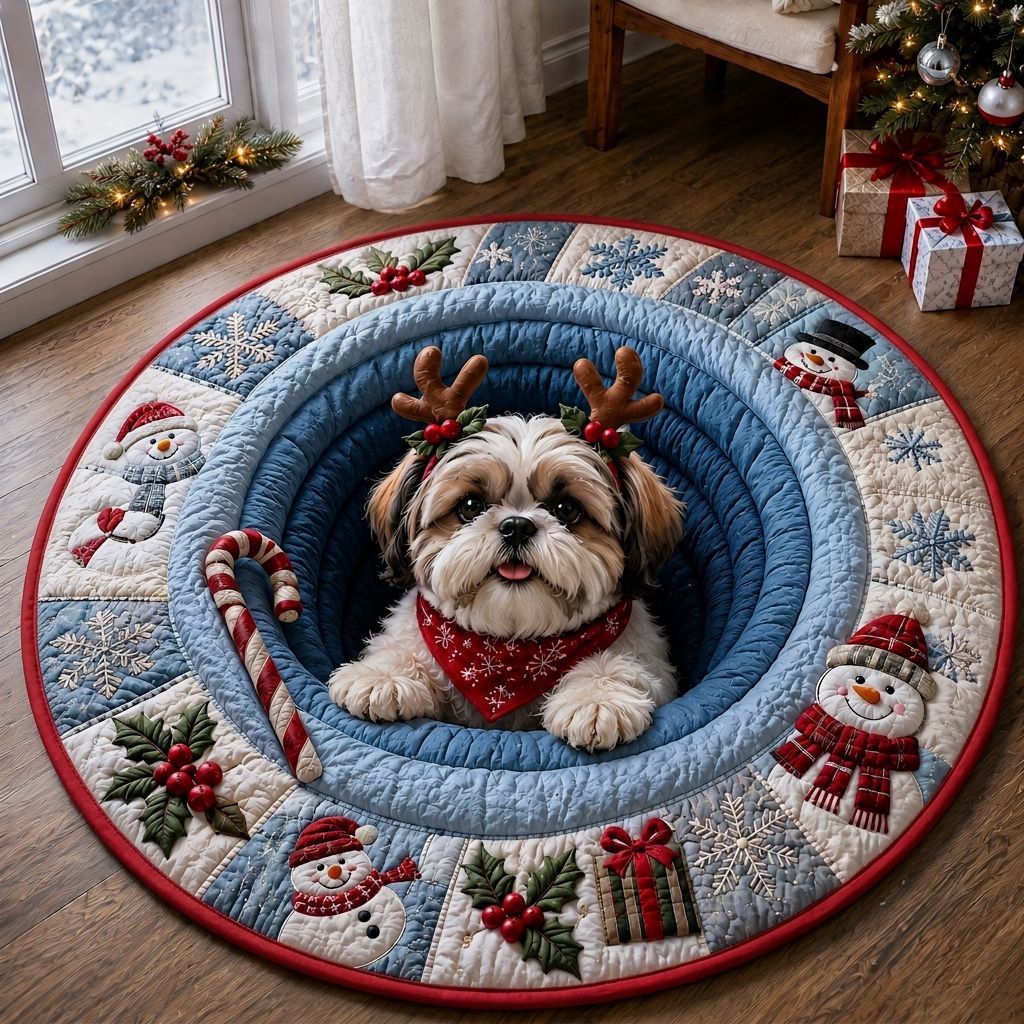 Christmas Shih Tzu Magic Quilted Round Mat GFTONPT417