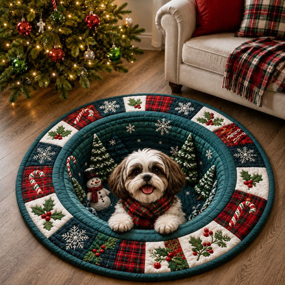 Jolly Christmas Shih Tzu Quilted Round Mat GFTONPT418