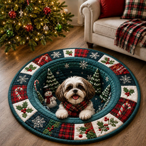 Jolly Christmas Shih Tzu Quilted Round Mat GFTONPT418