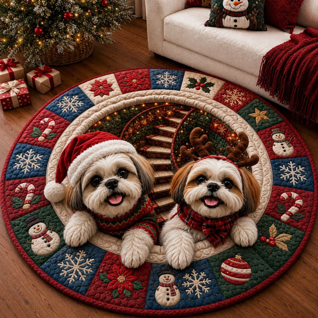Cozy Christmas Shih Tzu Quilted Round Mat GFTONPT419