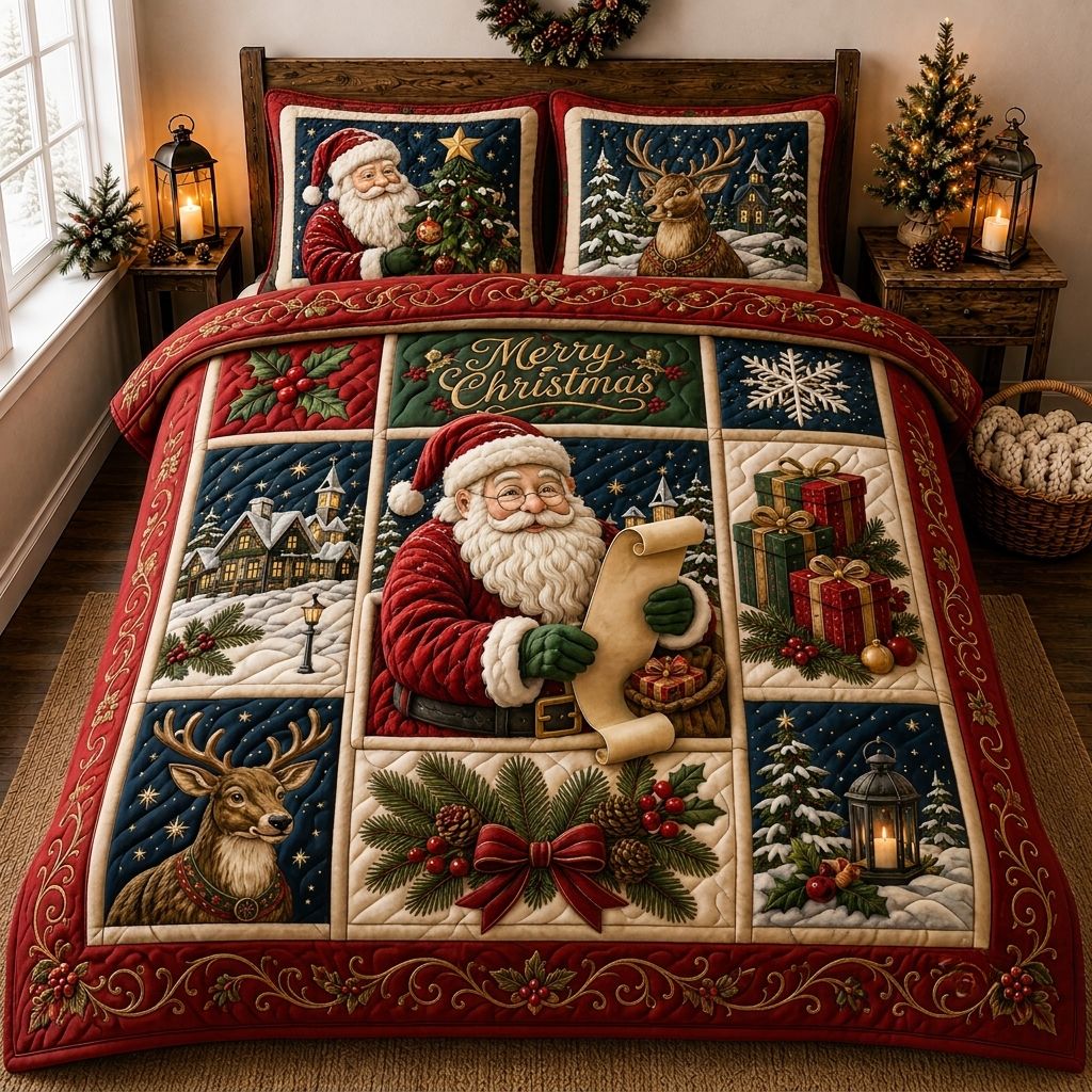 Santa Winter Magic 3-Piece Quilted Bedding Set GFTONPT427