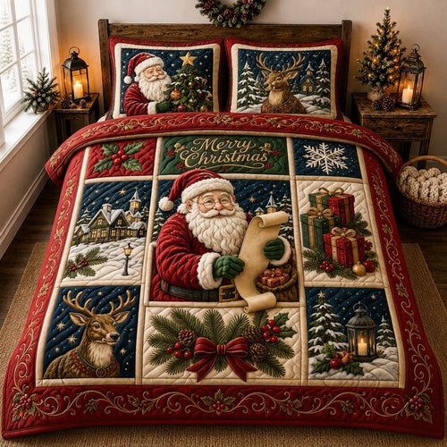 Santa Winter Magic 3-Piece Quilted Bedding Set GFTONPT427
