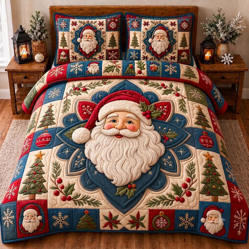 Santa Christmas Cheer 3-Piece Quilted Bedding Set GFTONPT428