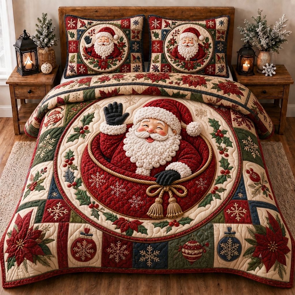 Santa Holiday Dreams 3-Piece Quilted Bedding Set GFTONPT430
