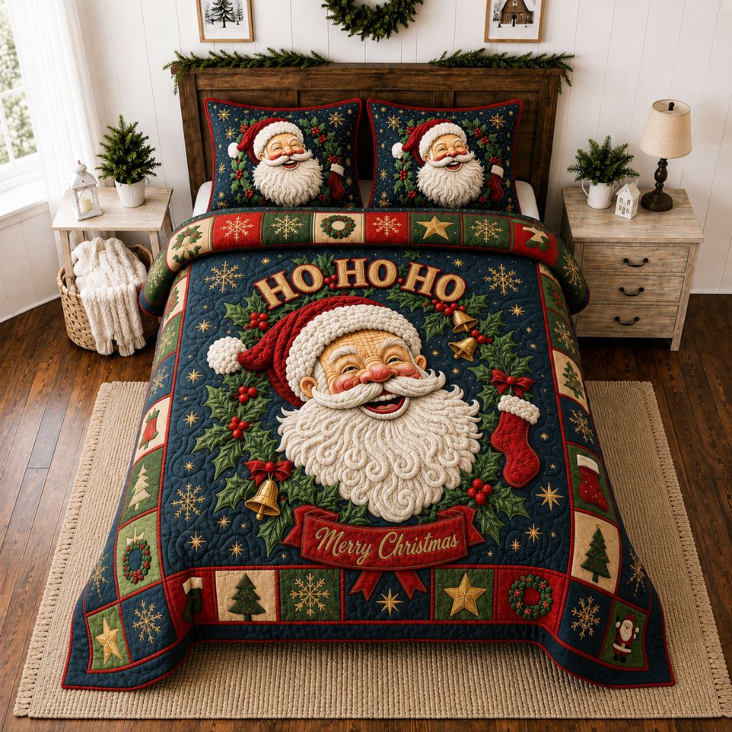 Santa Cozy Nights 3-Piece Quilted Bedding Set GFTONPT431