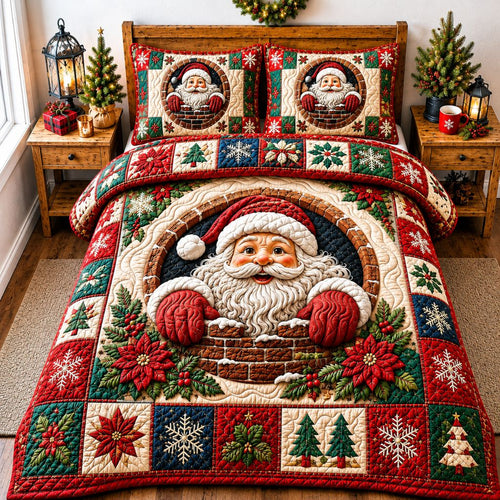 Santa Festive Journey 3-Piece Quilted Bedding Set GFTONPT432
