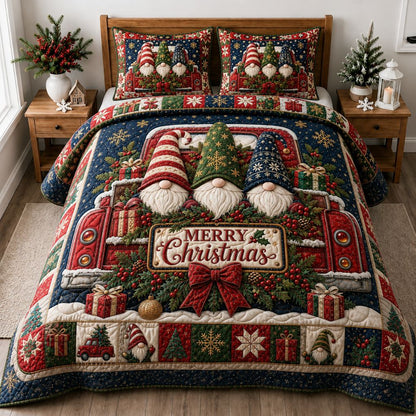 Gnomes Christmas Magic 3-Piece Quilted Bedding Set GFTONPT433