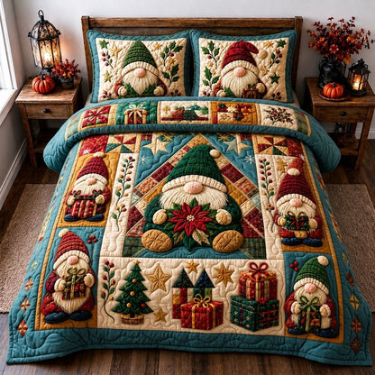 Christmas Gnomes Cheer 3-Piece Quilted Bedding Set GFTONPT434