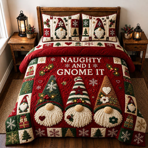 Christmas Gnomes Wishes 3-Piece Quilted Bedding Set GFTONPT436