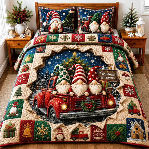 Christmas Gnomes Wonderland 3-Piece Quilted Bedding Set GFTONPT437