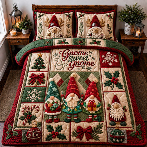 Christmas Gnomes Journey 3-Piece Quilted Bedding Set GFTONPT438